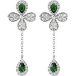 Floral diamantörhängen i 18K vitguld med smaragd