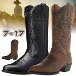 Retro Svarta Cowboy-boots med Chunky med Klackhöjd 5cm till 7cm i Läder för Herrar 
