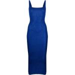 Eleganta Ekologiska Koboltblåa Ärmlösa Stickade klänningar med Fyrkantsringning för Damer 