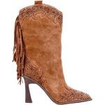 Bruna Cowboy-boots med fransar från Alma en Pena på rea med Klackhöjd 7cm till 9cm i Syntet för Damer 