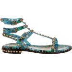 Blåa Sandaletter med nitar med rundad tå med Klackhöjd till 3cm i Läder för Damer 