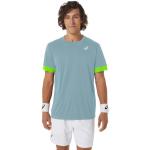Blockfärgade Blåa Kortärmade Tenniströjor från Asics Court i Storlek L i Polyester för Herrar 
