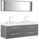 Badrumsmöbler väggskåp spegel och 2 tvättställ grå