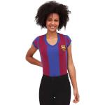 Retro Blåa Kortärmade FC Barcelona Kortärmade T-shirts med fransar i Storlek M med V-ringning i Bomull för Damer 