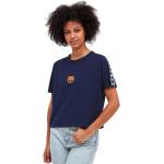Blåa Kortärmade FC Barcelona Kortärmade T-shirts i Storlek XL med Rund ringning i Bomull för Damer 