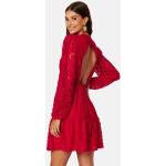 Röda Spetsklänningar med puffärm från Bubbleroom i Storlek XL med Rund ringning i Spets för Damer 