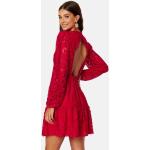 Röda Spetsklänningar med puffärm från Bubbleroom i Storlek S med Rund ringning i Spets för Damer 