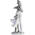 Casablanca Dekorativ skulptur figur av poly – familjelycka – par föräldrar med barn – dekoration present födelsedagspresent – färger: silver vit höjd 37 cm