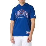 Champion Legacy Retro Sport - USA Hooded S/L T-Shirt, Elektrisk Blå, XL Herr SS24, Elektrisk Blå, XL