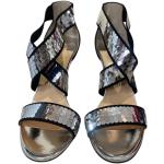 Hållbara Gråa Sandaletter med paljetter med Klackhöjd över 9cm i Läder för Damer 