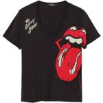 Svarta Rolling Stones T-shirts med tryck med strass från Desigual med V-ringning i Bomull för Damer 