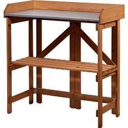 dobar® Fällbart växtbord | Trädgårdsmästarbord massivt trä | fällbart krukbord med zinkplatta | Blombord för trädgård/terrass/balkong | 85 x 44 x 89 cm | brunt