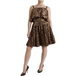 Knälånga Leopard-mönstrade Bruna A-linjeformade klänningar i Bomull för Damer 