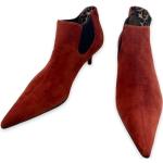 Hållbara Korallröda Ankle-boots med Klackhöjd 5cm till 7cm i Mocka för Damer 