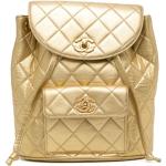 Vintage Hållbara Guldiga Ryggsäckar från Chanel i Läder för Damer 