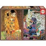 Educa - Set med 2 pussel i 1 000 bitar för vuxna | Art Collection-serien, 2 pussel med 1 000 bitar, kyssen och jungfrun av Gustav Klimt (18488)