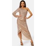 Guldiga Långärmade Enaxlade klänningar med paljetter i Storlek XL för Damer 