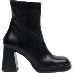 Svarta Ankle-boots med Dragkedja med Klackhöjd 7cm till 9cm i Läder för Damer 