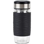 Emsa N20803 Tea Mug temugg av dubbelväggigt glas | 0,4 liter | avtagbar sil | BPA-fri | 100% tät | läckagesäker | diskmaskinssäker | 360° dricksöppning | svart