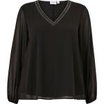 Svarta Långärmade T-shirts stora storlekar med paljetter i Storlek 3 XL med V-ringning i Chiffong för Damer 