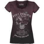Vinröda Five Finger Death Punch V-ringade T-shirts i Storlek M i Bomull för Damer 