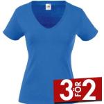 Kungsblåa T-shirts stora storlekar från Fruit of the Loom med V-ringning i Bomull för Damer 