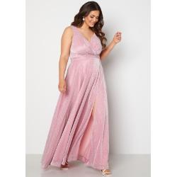 Goddiva Curve Glitter Wrap Front Maxi Dress With Split Pink 50 (UK22)