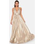 Goddiva Deep V Neck Metallic Dress Gold XS (UK8)