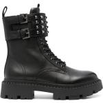 Svarta Militär-boots med nitar från Ash i storlek 36 med Blockklack med Snörning med rundad tå i Kalvskinn för Damer 
