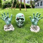 Halloween Dekorationer Lawn Stakes Grönt skelett Bone Head Garden Yard Stakes Haunted House Decor Realistisk Zombie Ansikte Och Armar