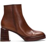Bruna Ankle-boots med Blockklack med rundad tå i Läder för Damer 