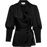 Hope Satin Wrap Blouse Tops Blouses Long-sleeved Black By Malina