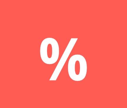 Röd bild med vitt % tecken för att beskriva vinställ på rea