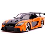 Jada Toys 253203058 Fast & Furious Han's Mazda RX-7, bil, trimningsmodell i skala 1:24, med spoiler, öppningsbara dörrar, motorhuv och bagageutrymme, frihjul, orange