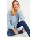 Ljusblåa Jeansskjortor med volang med V-ringning i Denim för Damer 