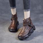 Casual Sommar Svarta Ankle-boots med Dragkedja med rundad tå i Läder för Damer 