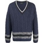 Vintage Hållbara Randiga Blåa Kabelstickade tröjor från Valentino Garavani på rea i Storlek M med V-ringning i Ull för Herrar 