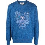 Blåa Långärmade Stickade tröjor från KENZO Tiger på rea med Rund ringning i Bomull för Herrar 