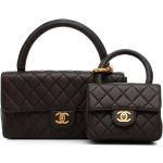 Vintage Hållbara Mörkbruna Handväskor från Chanel i Läder för Damer 