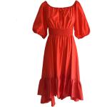 Vadlånga Röda Off shoulder klänningar med volang från Kocca med Off the shoulder-ringning för Damer 