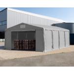 Lagertält 8x8 m - 3,0 m sidohöjd med dragkedjor, PVC 850 grå, inkl. hållfasthet (underlag: jord)