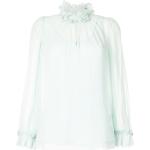 Blåa Långärmade Långärmade blusar med volang på rea i Storlek XL för Damer 