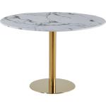 Lazio Runt matbord i vitt marmorlook med ben i mässing/guld - Ø110