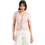 Rosa Kortärmade Kortärmade T-shirts med volang på rea i Storlek S för Damer 