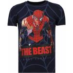Blåa Långärmade Spiderman Långärmade T-shirts med glitter från Local Fanatic på rea i Storlek XL i Bomull för Herrar 