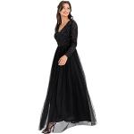 Eleganta Svarta V-ringade klänningar med paljetter i Storlek XS med V-ringning i Tyll för Damer 