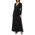 Eleganta Svarta V-ringade klänningar med paljetter i Storlek 3 XL med V-ringning i Tyll för Damer 