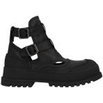 MC/Biker wear Svarta Ankle-boots i storlek 38 med Blockklack med Spännesknäppning med rundad tå i Läder för Damer 