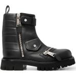 MC/Biker wear Svarta Ankle-boots med Blockklack i Kalvskinn för Herrar 
