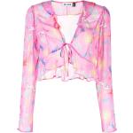 Rosa Långärmade blusar med volang på rea i Storlek XL med V-ringning för Damer 